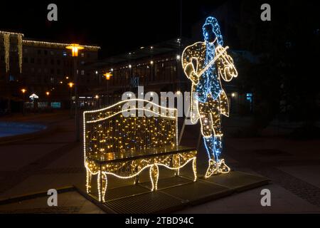 Telemannbank, monde des lumières, Ulrichplatz, Magdeburg, éclairage de Noël et d'hiver le plus étendu en Allemagne centrale, Saxe-Anhalt, Allemagne Banque D'Images