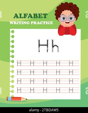 Feuille de calcul de traçage des lettres alphabétiques avec toutes les lettres alphabétiques. Pratique de base de l'écriture pour les enfants de maternelle Illustration de Vecteur