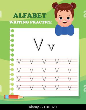 Feuille de calcul de traçage des lettres alphabétiques avec toutes les lettres alphabétiques. Pratique de base de l'écriture pour les enfants de maternelle Illustration de Vecteur