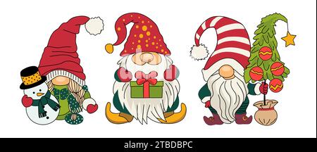 Ensemble de clipart vectoriel adorable de gnomes de Noël. Illustration de Vecteur