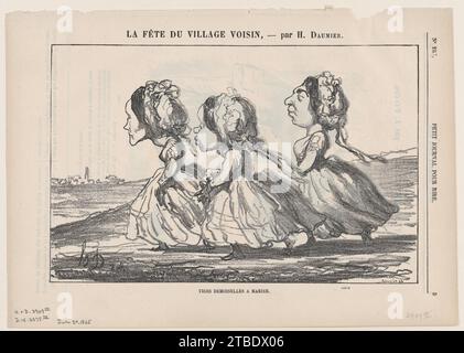 Trois jeunes filles mariables, tirées de 'Une fête dans le village voisin', publié dans le petit Journal pour rire, 24 juin 1865 1936 par honore Daumier Banque D'Images