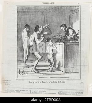 Vue d'un stand de rafraîchissement dans un bain sur la Seine, tiré de 'croquis d'été', publié dans le Charivari, 3 août 1865 1954 par honore Daumier Banque D'Images