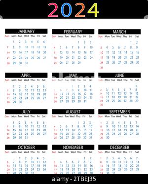 Calendrier 2024 bonne année 2024 illustrations de conception, conception vectorielle Premium pour affiche, bannière, salutation et célébration du nouvel an 2024 Illustration de Vecteur