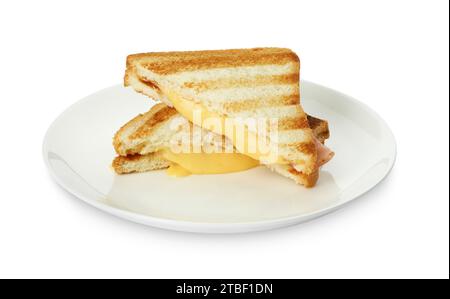 Savoureux sandwichs au jambon et fromage fondu isolé sur blanc Banque D'Images