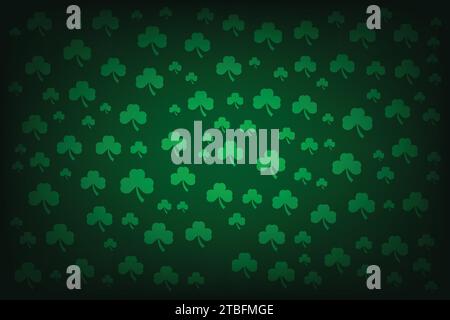 St. Patrick's Day fond vert avec motif de feuilles de trèfle vert. Illustration vectorielle. Illustration de Vecteur