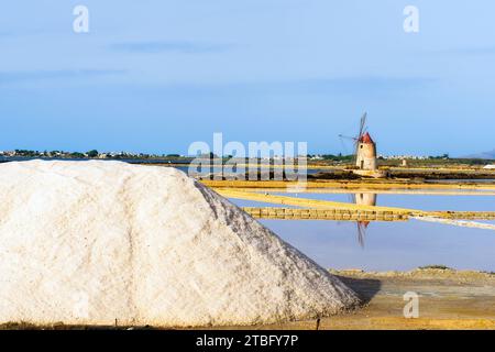 Marais salants dans la réserve naturelle 'Isole dello Stagnone di Marsala' - Trapani, Sicile, Italie Banque D'Images