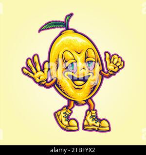 Illustrations de vecteur de rire de citron de visage drôle pour votre logo de travail, t-shirt de marchandises, autocollants et dessins d'étiquettes, affiche, cartes de voeux adve Illustration de Vecteur