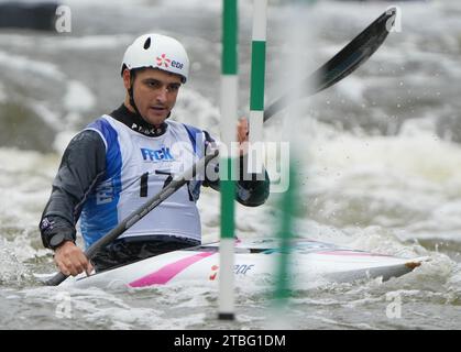 DELAHAYE VINCENT DE TORCY CK 1/2 finale kayak homme Elite lors des championnats de France Slalom et kayak Cross, canoë le 21 octobre 2023 au Stade d'eaux vives de Cesson-Sévigné - photo Laurent Lairys / DPPI Banque D'Images