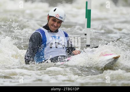 DELAHAYE VINCENT DE TORCY CK 1/2 finale kayak homme Elite lors des championnats de France Slalom et kayak Cross, canoë le 21 octobre 2023 au Stade d'eaux vives de Cesson-Sévigné - photo Laurent Lairys / DPPI Banque D'Images