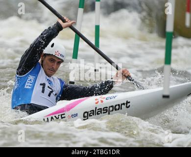 DELAHAYE VINCENT DE TORCY CK 1/2 finale kayak homme Elite lors des championnats de France Slalom et kayak Cross, canoë le 21 octobre 2023 au Stade d'eaux vives de Cesson-Sévigné - photo Laurent Lairys / DPPI Banque D'Images