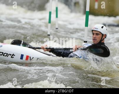 DELAHAYE VINCENT DE TORCY CK 1/2 finale kayak homme Elite lors des championnats de France Slalom et kayak Cross, canoë le 21 octobre 2023 au Stade d'eaux vives de Cesson-Sévigné - photo Laurent Lairys / DPPI Banque D'Images