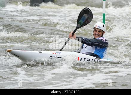 DELAHAYE VINCENT DE TORCY CK 1/2 finale kayak homme Elite lors des championnats de France Slalom et kayak Cross, canoë le 21 octobre 2023 au Stade d'eaux vives de Cesson-Sévigné - photo Laurent Lairys / DPPI Banque D'Images