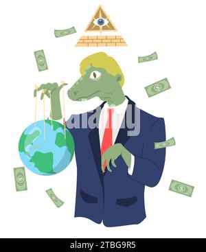 Concept de théorie de conspiration avec illustration vectorielle reptilienne d'homme d'affaires Illustration de Vecteur