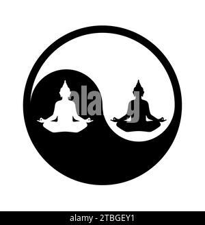 Symbole du yin et du yang avec un illustrateur de Bouddha en noir et blanc; Illustration de Vecteur