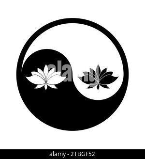 Symbole du yin et du yang avec un illustrateur de lotusflower en noir et blanc Illustration de Vecteur