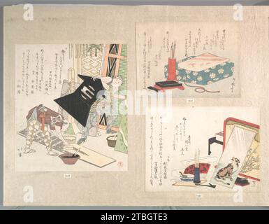 Coffret d'écriture et boîte de cartes de poèmes (Shikishi-bako), extrait de Spring Rain Surimono Album (Harusame surimono-JO), vol. 1 1929 par Ryuryukyo Shinsai Banque D'Images