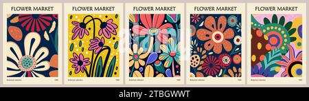 Ensemble d'affiches abstraites du marché aux fleurs Illustration de Vecteur