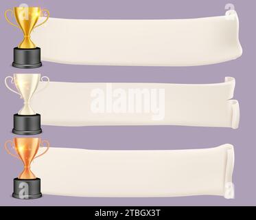 Trophée récompense le gobelet avec des rubans abstraits médiévaux Illustration de Vecteur