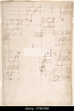 St. Pierre, tribune, extérieur, entablement et corniche détails (recto)Santa Maria Maggiore, Chapelle des Sforza, plan, détail (verso) 1949 de Anonyme, Français, 16e siècle Banque D'Images