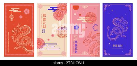 Nouvel an chinois 2024 année du dragon nouvel an lunaire. Bonne année chinoise Illustration de Vecteur