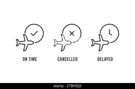 trois icônes d'informations sur l'aéroport en ligne fine Illustration de Vecteur