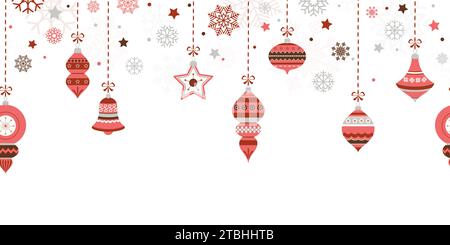 illustration vectorielle eps avec différentes boules d'arbre de noël élégantes vintage avec ornements et décorations de fête de couleur rouge Illustration de Vecteur