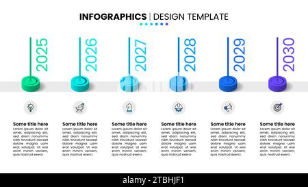 Modèle d'infographie avec icônes et 6 options ou étapes. Chronologie. Peut être utilisé pour la mise en page de flux de travail, le diagramme, la bannière, la conception Web. Illustration vectorielle Illustration de Vecteur