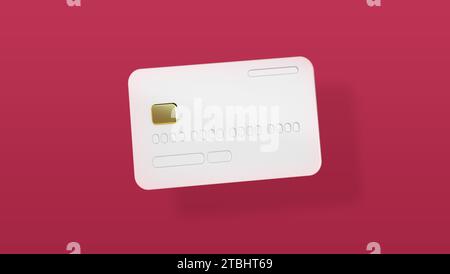 Carte bancaire de crédit blanche sur fond Viva Magenta Studio. Paiement en ligne, Mobile Banking, transaction et concept d'achat. Style minimal de dessin animé. 3D. Banque D'Images