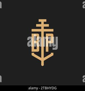 Monogramme initial de logo BP avec vecteur de conception d'icône de pilier, inspiration de conception de logo de cabinet d'avocats Illustration de Vecteur
