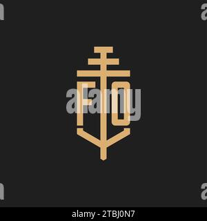 Monogramme initial de logo FO avec vecteur de conception d'icône de pilier, inspiration de conception de logo de cabinet d'avocats Illustration de Vecteur