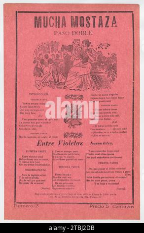 Broadsheet avec des chansons pour une danse à deux pas (paso doble), un homme et une femme qui parlent alors que des couples élégamment habillés dansent en arrière-plan 1946 par Antonio Vanegas Arroyo Banque D'Images