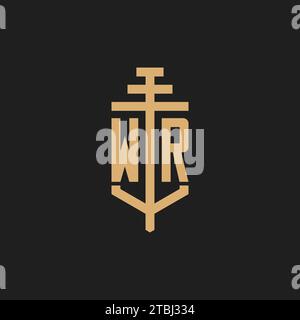 WR monogramme de logo initial avec vecteur de conception d'icône de pilier, inspiration de conception de logo de cabinet d'avocats Illustration de Vecteur