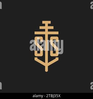 Monogramme initial de logo SS avec vecteur de conception d'icône de pilier, inspiration de conception de logo de cabinet d'avocats Illustration de Vecteur