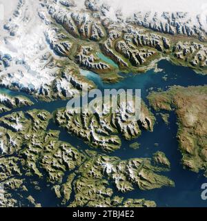 Vue satellite d'Ushuaia, Argentine. Banque D'Images