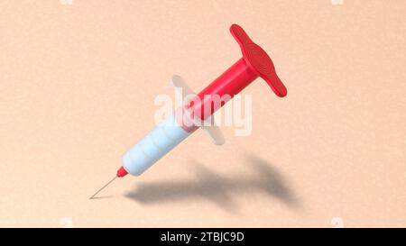 Seringue d'injection complète sur fond de peau. Style minimalisme de dessin animé. Concept Medcine. Illustration de rendu 3D. Banque D'Images