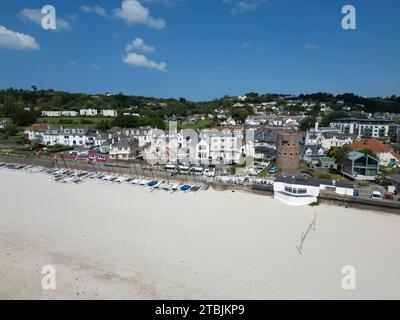 St. Aubin's Bay Jersey Channel Islands drone, ae Banque D'Images