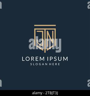 Logo initial de bouclier JN style monoline, graphique vectoriel de conception de logo de monogramme moderne et de luxe Illustration de Vecteur