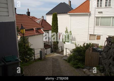 Rue traditionnelle à Bergen, la deuxième plus grande ville de Norvège. Banque D'Images