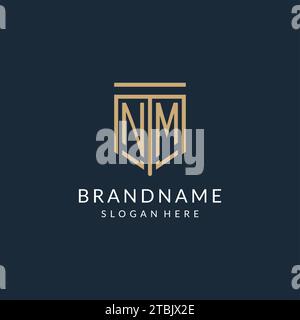 Logo initial de bouclier NM style monoline, graphisme vectoriel de conception de logo de monogramme moderne et de luxe Illustration de Vecteur