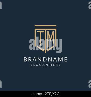 Logo initial TM Shield style monoline, motif vectoriel de conception de logo monogramme moderne et de luxe Illustration de Vecteur