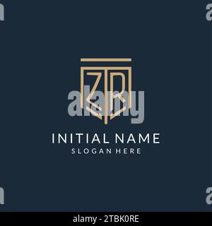 Logo initial ZR Shield style monoline, graphisme vectoriel de conception de logo monogramme moderne et de luxe Illustration de Vecteur