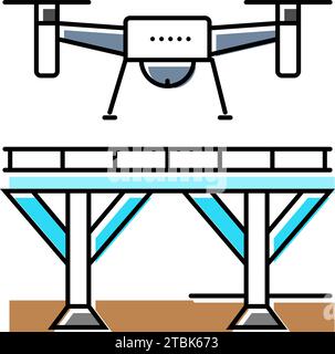 illustration vectorielle d'icône de couleur de drone d'inspection de pont Illustration de Vecteur