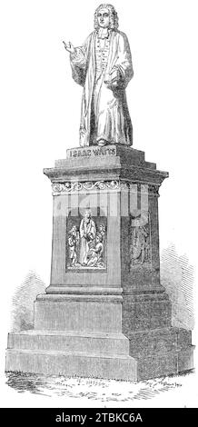 La Statue commémorative Watts à Southampton, 1861. Une belle œuvre d'art a été érigée dans le parc public de Southampton à la mémoire du Dr Isaac Watts, originaire de cette ville, et mercredi semaine, étant un anniversaire (le 187e) de l'anniversaire du poète, a été choisi à juste titre pour son inauguration... la statue [par Richard Cockle Lucas]... est du plus beau marbre blanc sicilien. Il y a trois basso-Lipedos, également en marbre sicilien… l’un d’eux, à l’avant, représente le Dr Watts comme un enseignant des jeunes, entouré d’un groupe d’enfants, qui lui répètent leurs premières les Banque D'Images