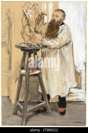 Portrait du sculpteur Auguste Rodin dans son atelier, c. 1889. Banque D'Images