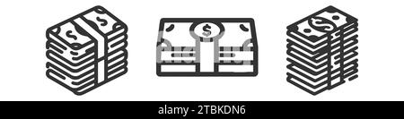 Argent - Cash Icon Set, collection, pack. Icônes professionnelles, parfaites pour les pixels, optimisées pour les grandes et petites résolutions. Illustration de Vecteur