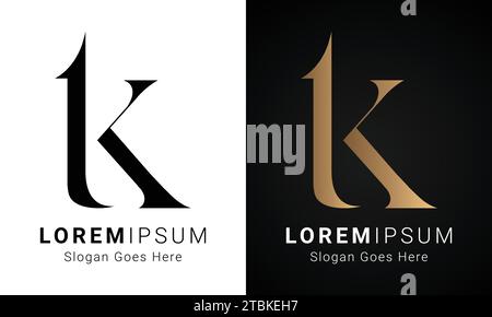 Design de logo de lettre de texte initiale de luxe TK ou KT Monogram Illustration de Vecteur