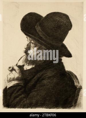 Fumer dans un grand chapeau (autoportrait), 1888. Banque D'Images