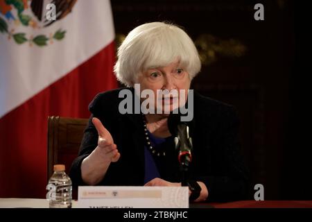 Mexico, Mexique. 07 décembre 2023. 7 décembre 2023, Mexico, Mexique : Janet Yellen, secrétaire au Trésor des États-Unis, lors d'une conférence de presse au Palais national de Mexico. Le 7 décembre 2023 à Mexico, Mexique (photo de Luis Barron/Eyepix Group). Crédit : EYEPIX Group/Alamy Live News Banque D'Images