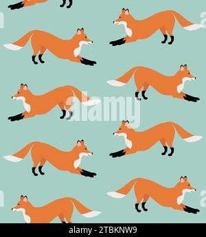 Modèle sans couture de vecteur de renard plat dessiné à la main Illustration de Vecteur
