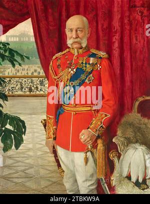 L'empereur François-Joseph Ier en uniforme vestimentaire d'un maréchal britannique, 1913. La Gloriette est visible au loin. Banque D'Images